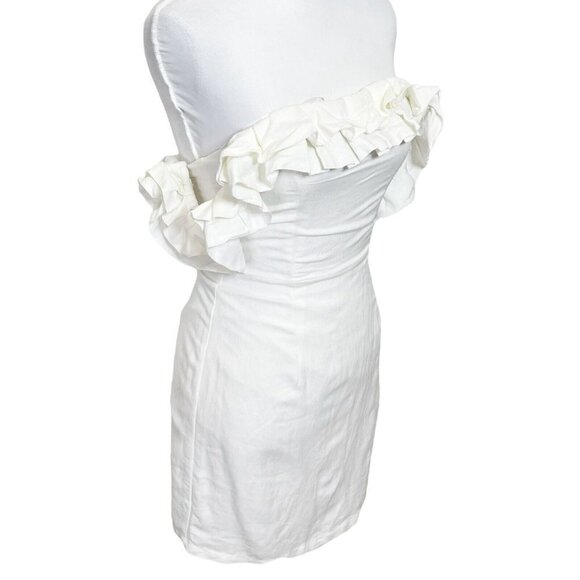 By The Way. New  Off Shoulder Linen Mini Dress Women’s XS Neutral Ruffle - Picture 3 of 10